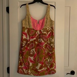 Milly size 8 paisley dress with pink and gold detailing